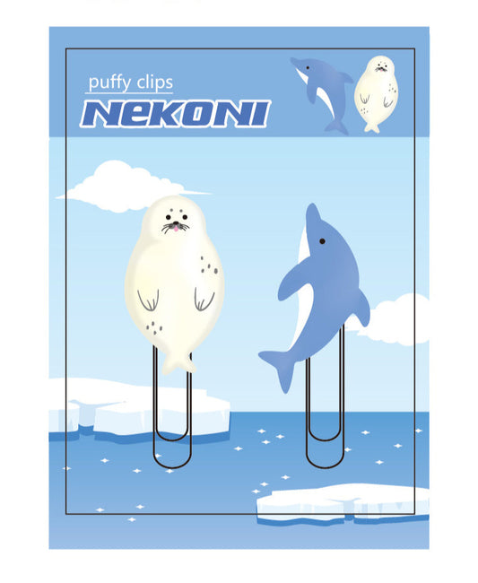 Nekoni Puffy Paper Clips - Dolphin and Seal