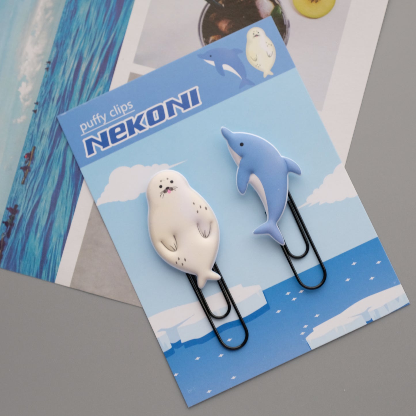 Nekoni Puffy Paper Clips - Dolphin and Seal