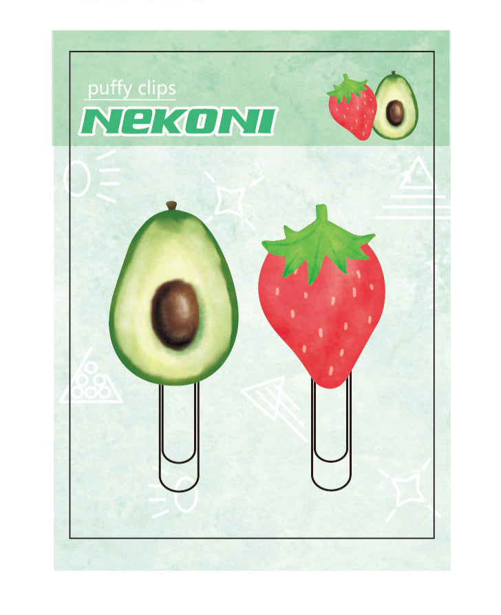 Nekoni Puffy Paper Clips - Avocado and Strawberry