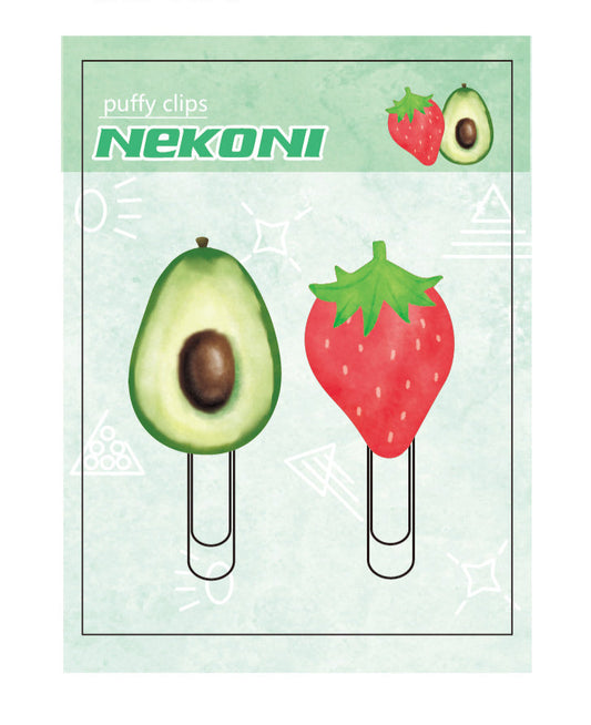 Nekoni Puffy Paper Clips - Avocado and Strawberry