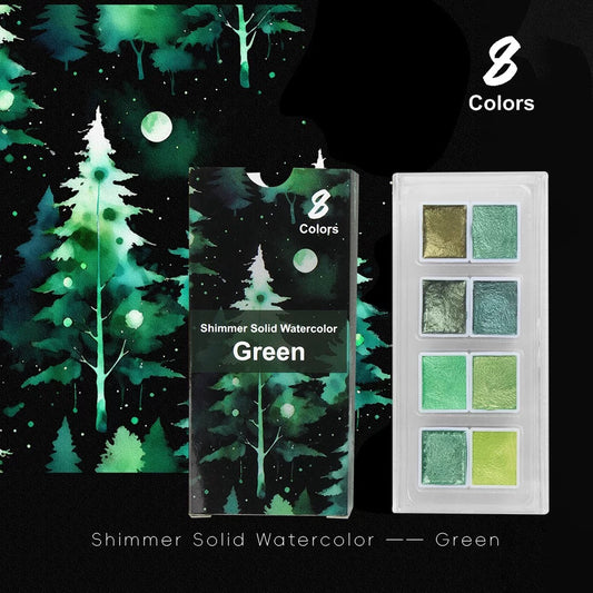 SeamiArt Shimmer Watercolor Paint Set - Green