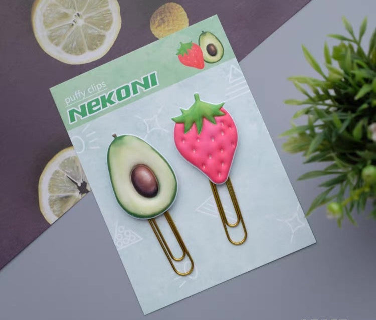 Nekoni Puffy Paper Clips - Avocado and Strawberry
