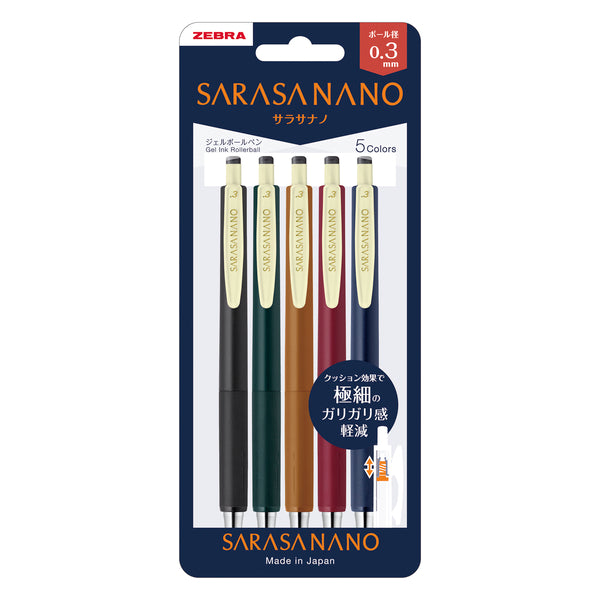 Zebra Sarasa Nano Gel Pen - 5 Colors Set (0.3mm)