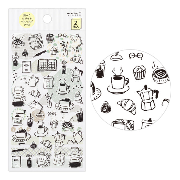 Midori Planner Stickers - Monochrome Coffee (2 Sheets)
