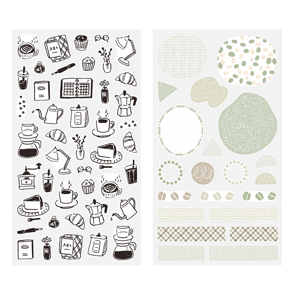 Midori Planner Stickers - Monochrome Coffee (2 Sheets)