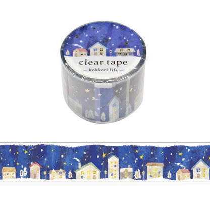 Mind Wave Clear Tape Foil-Stamped - Hokkori Life - Night Town (30mm)