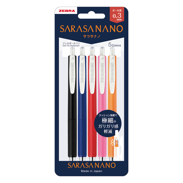 Zebra Sarasa Nano Gel Pen - 5 Colors Set (0.3mm)