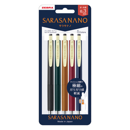 Zebra Sarasa Nano Gel Pen - 5 Colors Set (0.3mm)