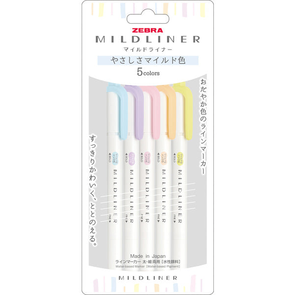 Zebra Mildliner Dual Tip Highlighter - 5 Color Sets