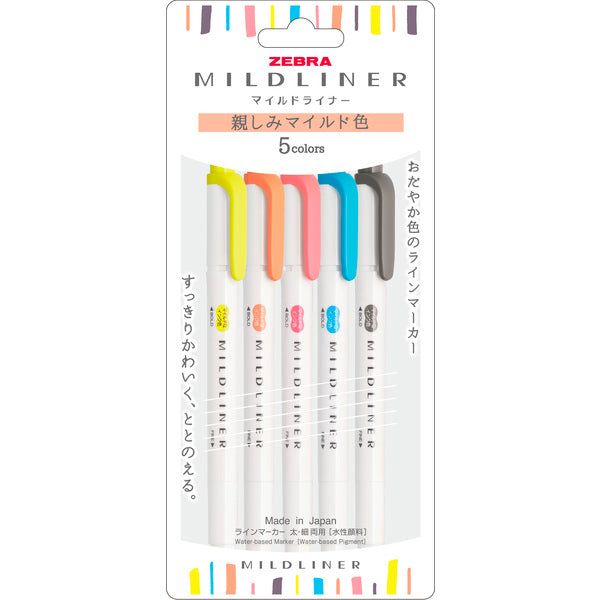 Zebra Mildliner Dual Tip Highlighter - 5 Color Sets